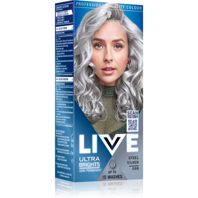 Schwarzkopf LIVE Ultra Brights or Pastel Halv-permanent hårfärg Skugga 98 Steel Silver female