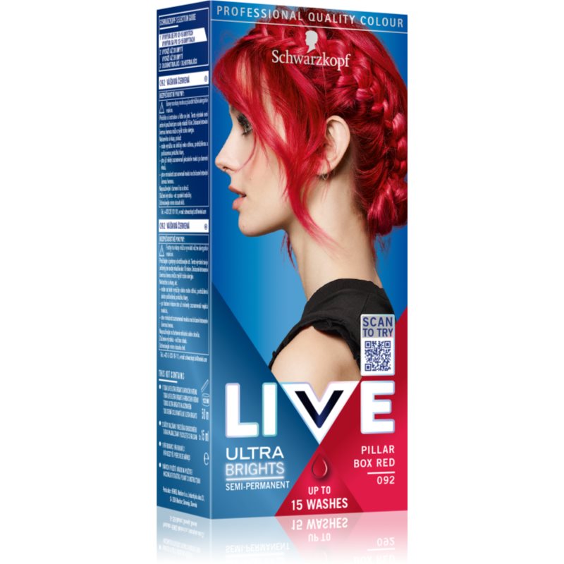 Schwarzkopf LIVE Ultra Brights or Pastel semi-permanent hair colour shade 092 Pillar Box Red
