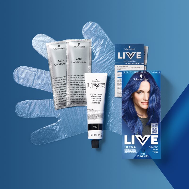 Schwarzkopf LIVE Ultra Brights Or Pastel Semi-permanent Hair Colour Shade 095 Electric Blue