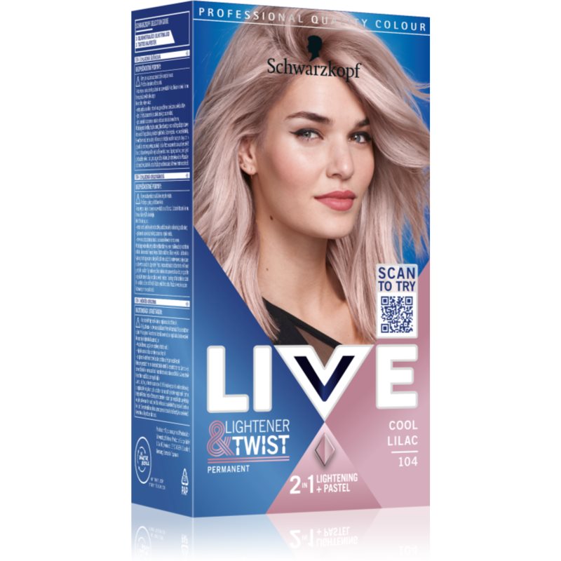 E-shop Schwarzkopf LIVE Lightener & Twist permanentní barva na vlasy pro zesvětlení vlasů odstín 104 Cool Lilac 1 ks