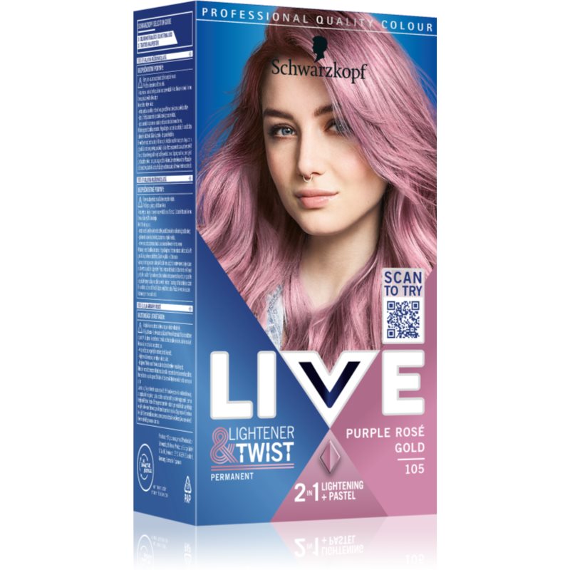 Schwarzkopf LIVE Lightener & Twist Permanent hårfärgningsmedel för att bleka håret Skugga 105 Purple Rosé Gold 1 st. female
