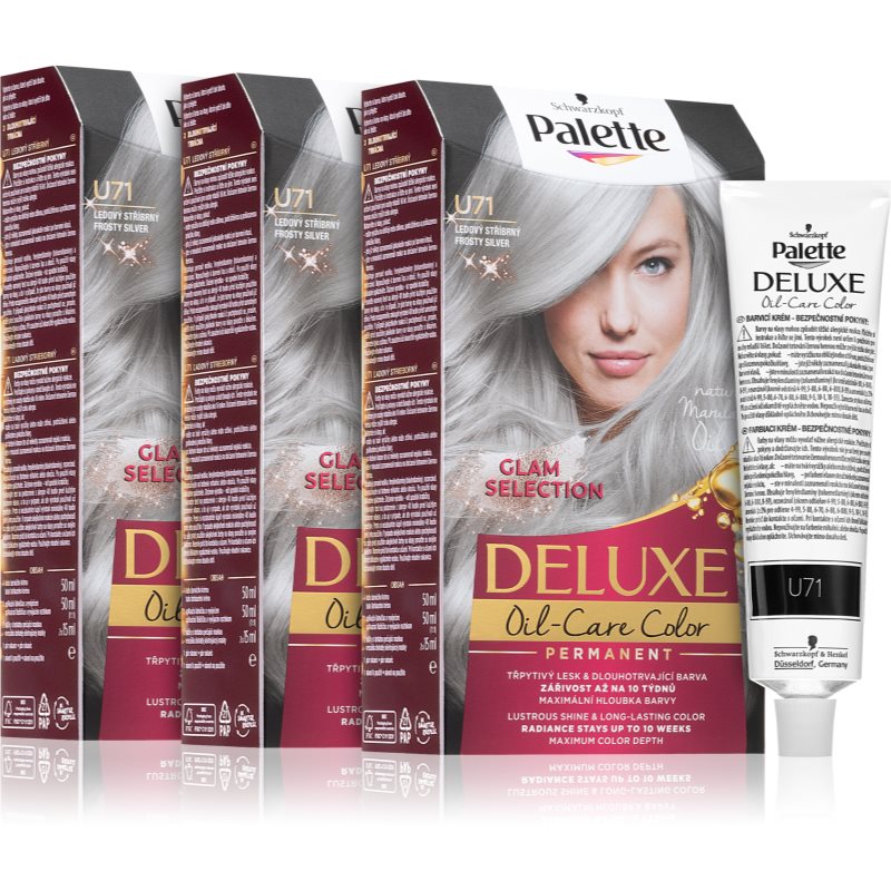 

Schwarzkopf Palette Deluxe перманентна фарба для волосся вигідна упаковка відтінок U71 Frosty Silver