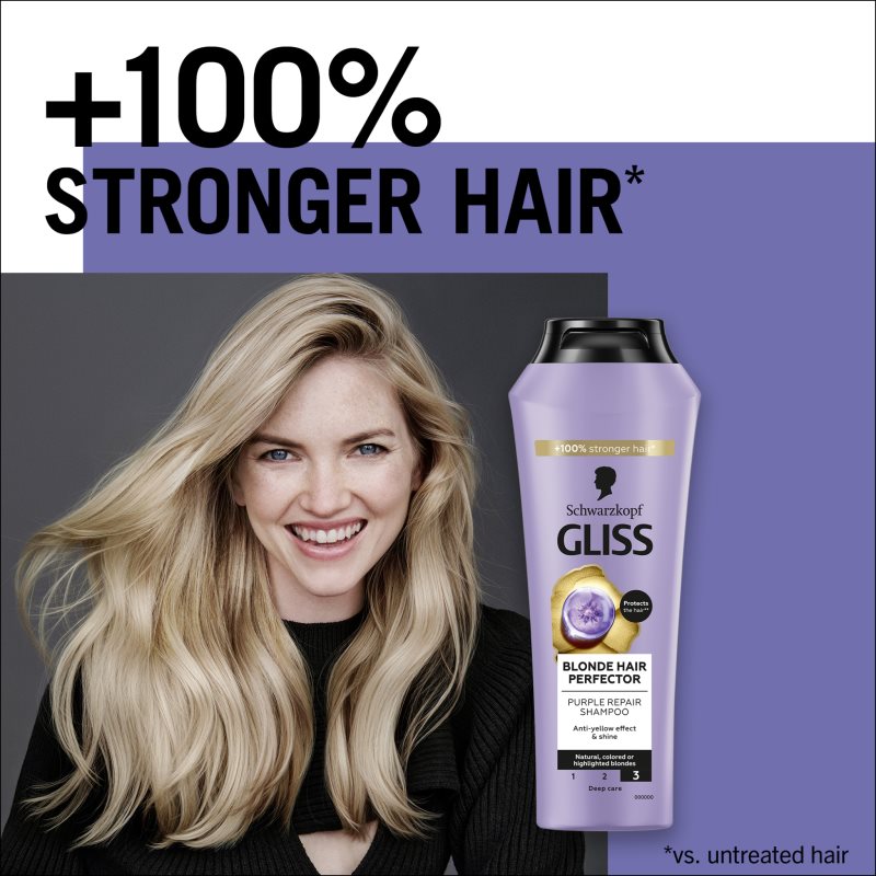 Schwarzkopf Gliss Blonde Hair Perfector hajsampon semlegesíti a sárgás tónusokat 250 ml termék 2. képe
