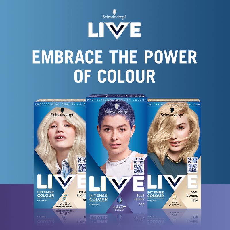 Schwarzkopf LIVE Intense Colour перманентна фарба для волосся відтінок B11 Frosty Blonde