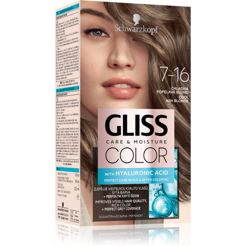 Schwarzkopf Gliss Color Permanent hårfärgningsmedel Skugga 7-16 Cool Ash Blonde 1 st. female