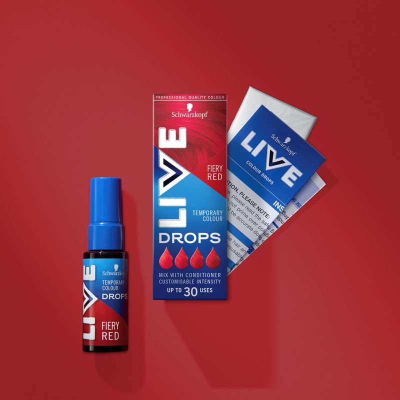 Schwarzkopf LIVE Drops Temporary Coloured Hair Shadow Shade Fiery Red 30 Ml