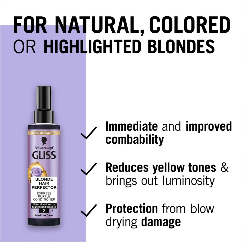 Schwarzkopf Gliss Blonde Hair Perfector Après-shampoing Sans Rinçage Anti-jaunissement 200 Ml