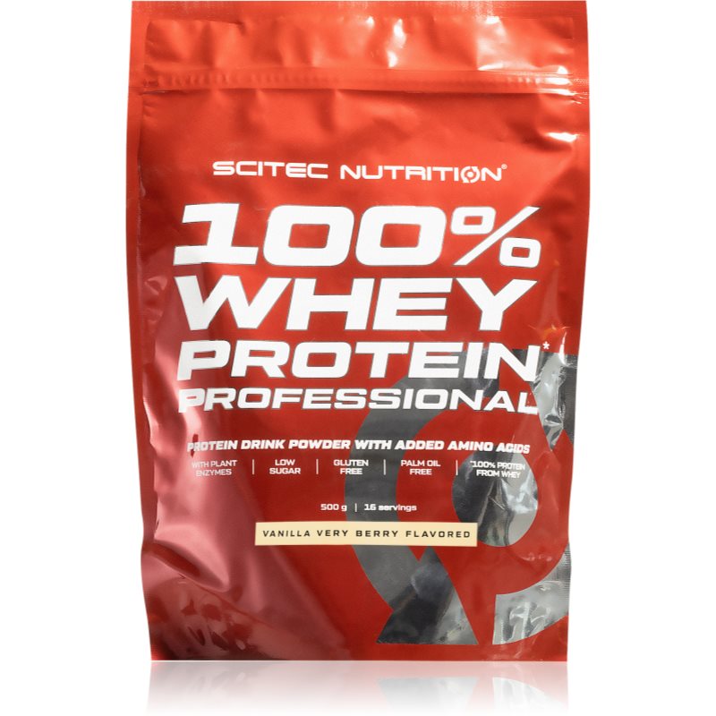 Scitec Nutrition 100% Whey Protein Professional syrovátkový protein s trávícími enzymy příchuť Vanilla/ Forest Fruit 500 g