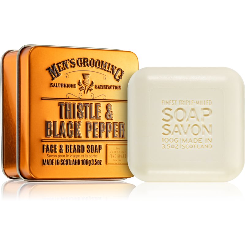 Scottish Fine Soaps Men’s Grooming Thistle & Black Pepper Bar Soap For Face And Beard 100 G