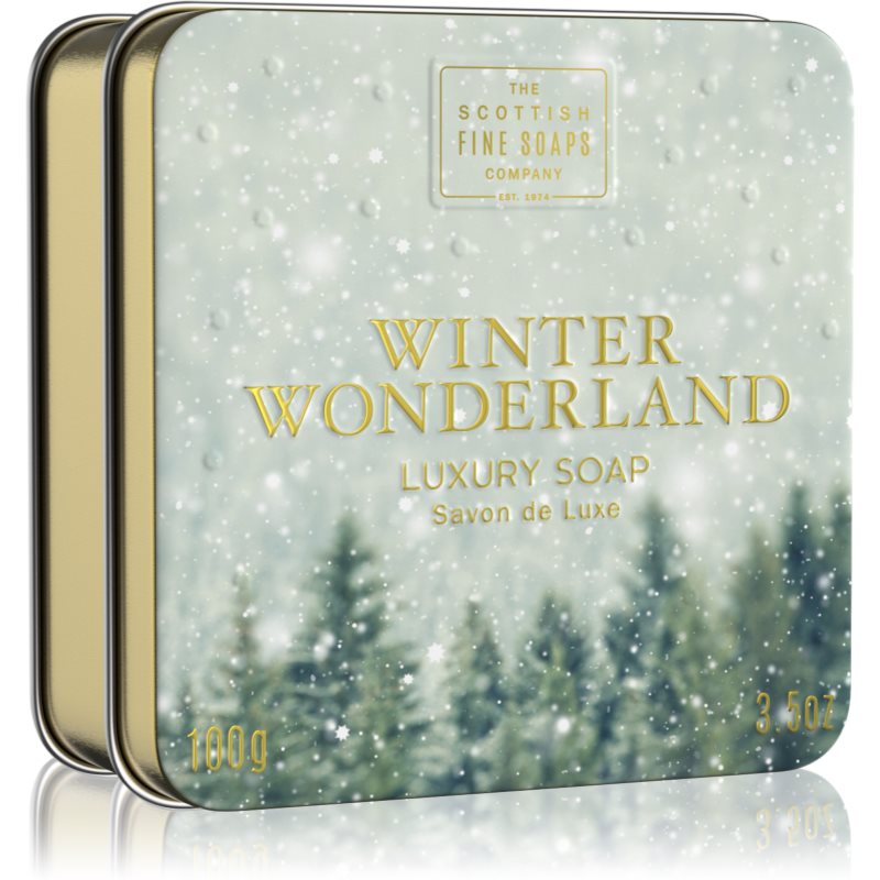 Scottish Fine Soaps Winter Wonderland Luxury Soap prabangus kietasis muilas skardinėje Cinnamon, Dried Fruits & Vanilla 100 g