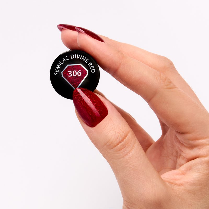 Semilac UV Hybrid X-Mass гелевий лак для нігтів відтінок 306 Divine Red 7 мл
