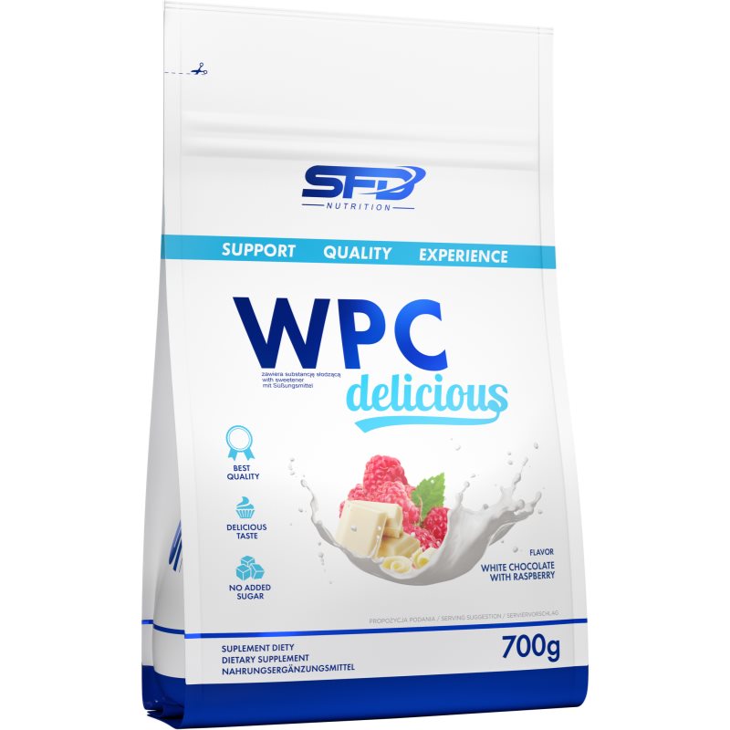 SFD Nutrition WPC Protein Delicious srvátkový proteín príchuť White Chocolate & Raspberry 700 g