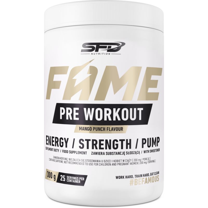 SFD Nutrition Fame Pre Workout podpora športového výkonu príchuť Mango Punch 300 g