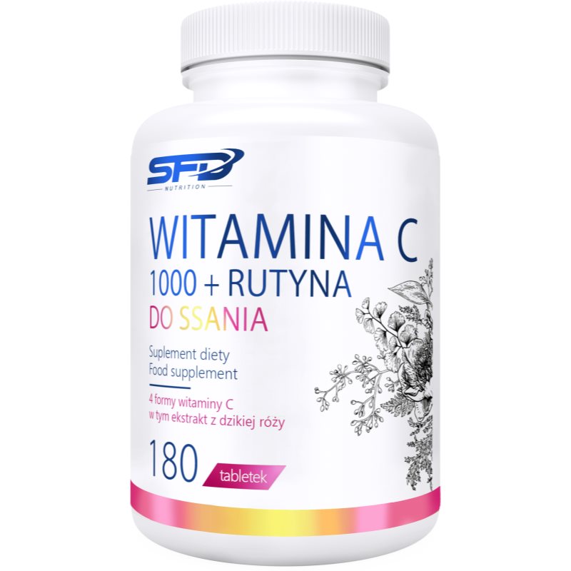 SFD Nutrition Vitamin C 1000 + Rutin tablety na cmúľanie na podporu imunitného systému, pre krásnu pleť, nechty a normálny stav zubov 180 tbl