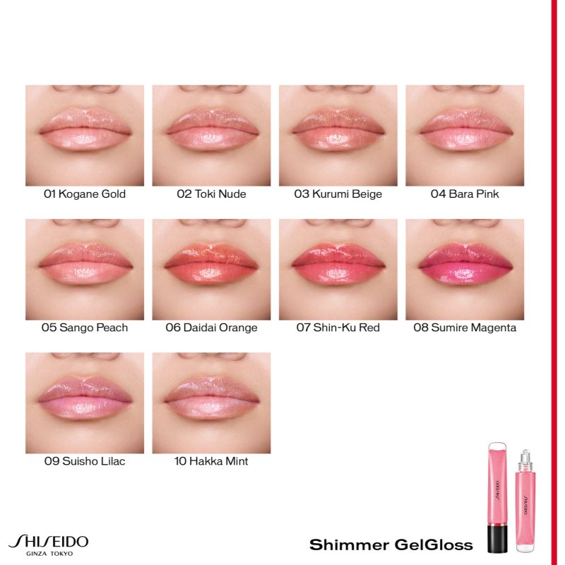 Shiseido Shimmer GelGloss блиск для губ з блискітками зі зволожуючим ефектом відтінок 07 Shin Ku Red 9 мл