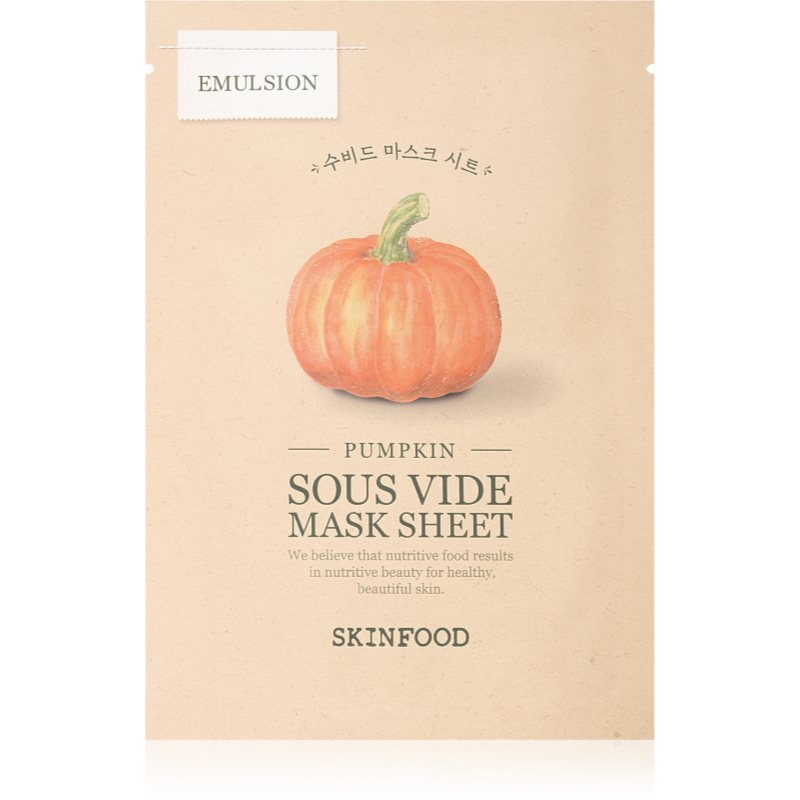 Skinfood Sous Vide Pumpkin zpevňující plátýnková maska na kontury obličeje pro rozjasnění pleti 1 ks