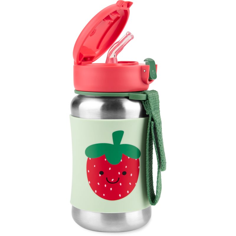 Skip Hop Spark Style Straw Bottle Stainless Steel Water Bottle With Straw Strawberry 12 M+ 350 Ml
