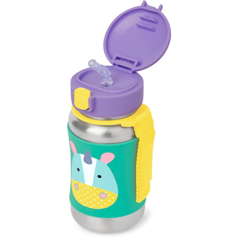 Skip Hop Zoo Straw Bottle пляшка для води з неіржавної сталі з трубочкою Unicorn 12 M+ 350 мл