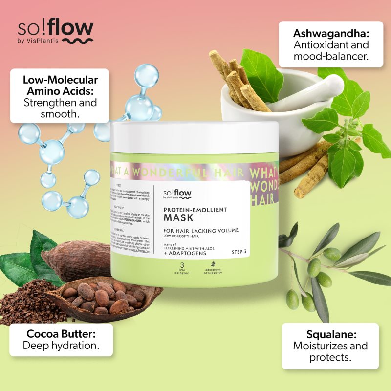 so!flow Low Porosity Hair Protein-Emollient Mask maska pro vlasy bez objemu 400 ml (obrázek 6)