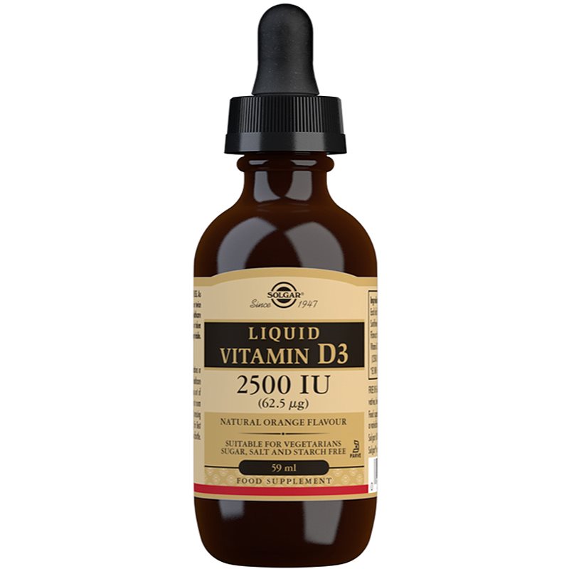 Solgar Liquid Vitamin D3 2500 IU kvapky na podporu imunitného systému a pre normálny stav zubov 59 ml