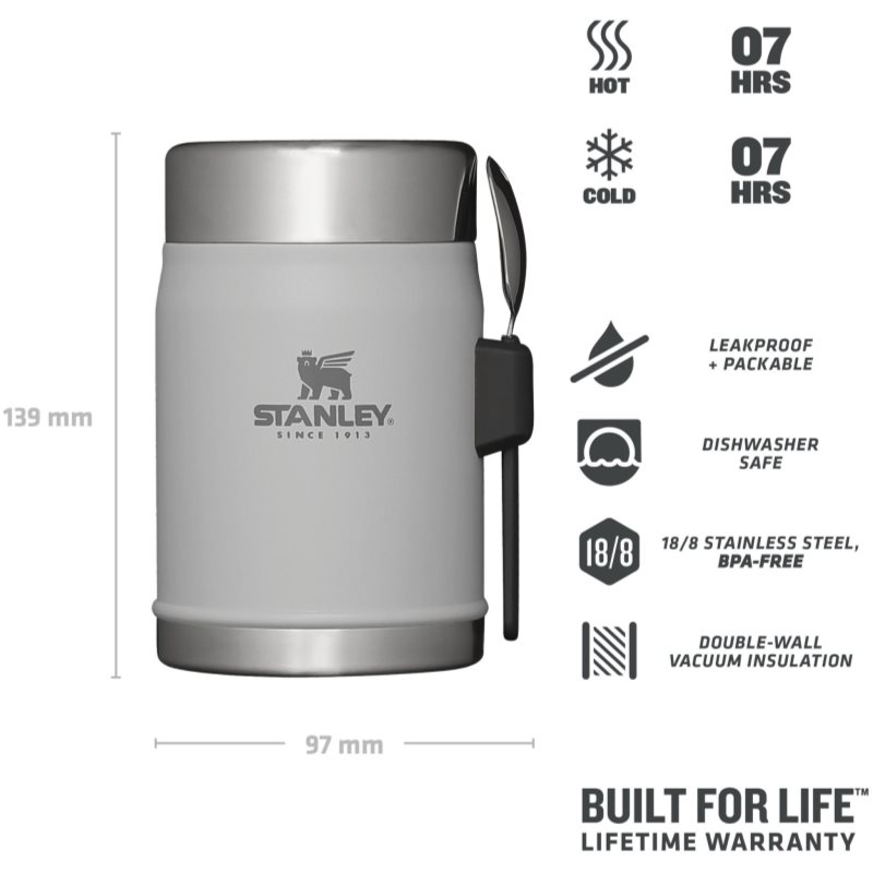 Stanley The Legendary Food Jar + Spork Boîte à Bento Avec Une Fourchette Ash 400 Ml