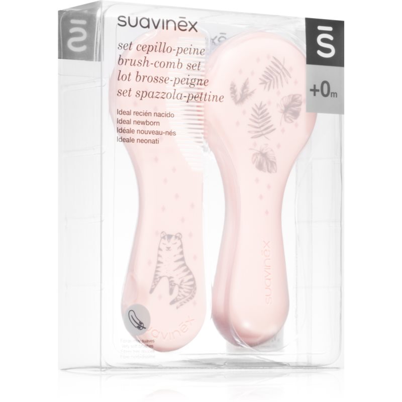 Suavinex Tigers Brush-comb Set set pentru nou-nascuti si copii Pink 2 buc