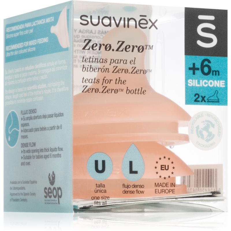Suavinex Zero Zero Bottle Teat baby bottle teat L Dense Flow 6 m+ 2 pc
