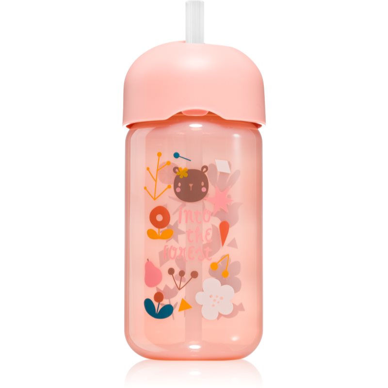 Suavinex Forest Straw Trainer Cup detská fľaša s rúrkou 18 m+ Pink 340 ml