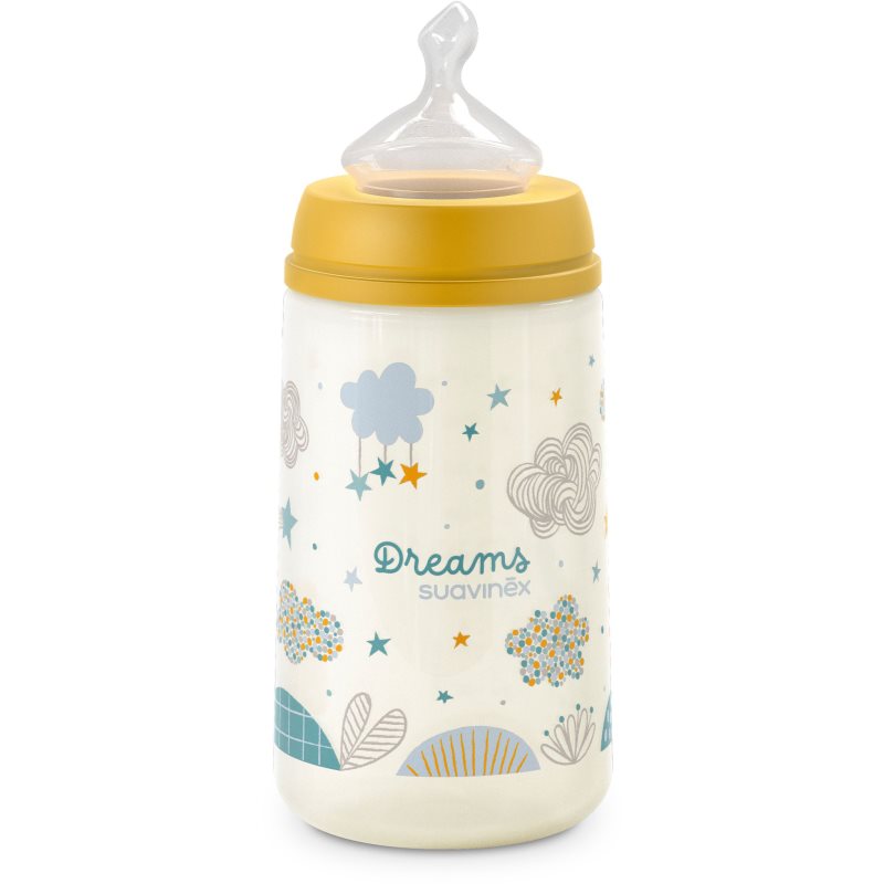 Suavinex Dreams SX Pro Anatomical M Baby Bottle 3 M+ Medium Flow - Yellow 270 Ml