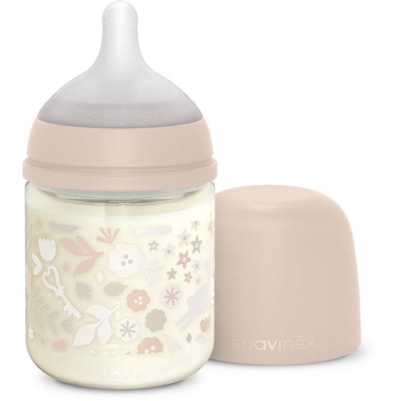 Suavinex Wonderland SX Pro Physiological Anti-Colic Glass Babyflasche aus Glas S Slow Flow 0 m+ Liberty Pink 120 ml