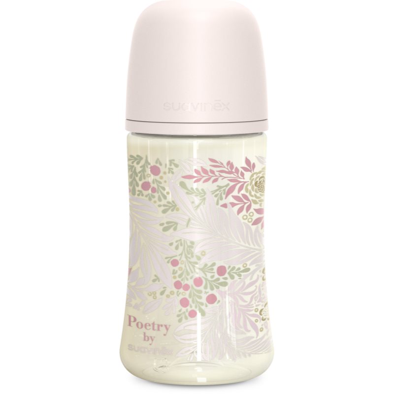 Suavinex Poetry SX Pro Physiological M kojenecká láhev 3 m+ Medium Flow - Pink 270 ml