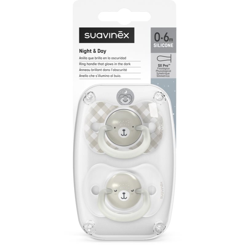 Suavinex Wild & Free Night & Day dummy Grey 2 pc