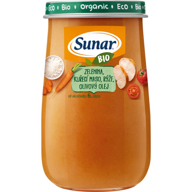 Sunar BIO zelenina, kuřecí maso, rýže, olivový olej dětský příkrm 190 g