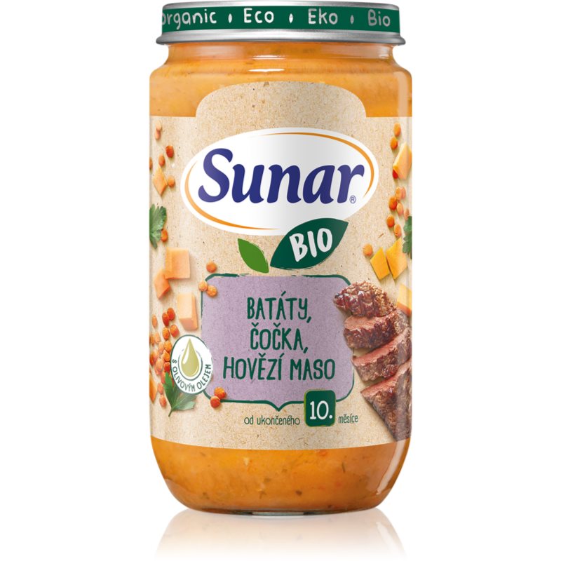 Sunar BIO batáty, červená šošovica, hovädzie mäso detský príkrm 235 g kúpite na Notino.sk