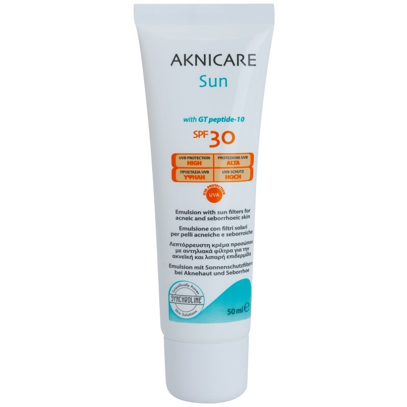 Synchroline Aknicare Sun емульсія для засмаги для шкіри, ураженої себорейним дерматитом та акне SPF 30 50 мл