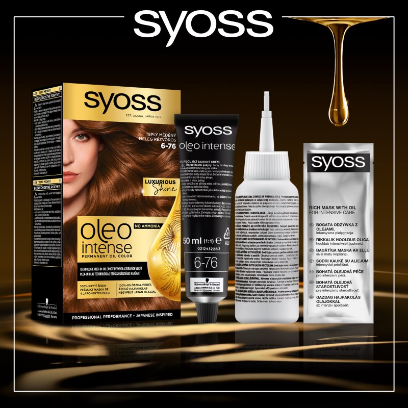 Syoss Oleo Intense Coloration Cheveux Permanente à L'huile Teinte 6-76 Warm Copper 1 Pcs