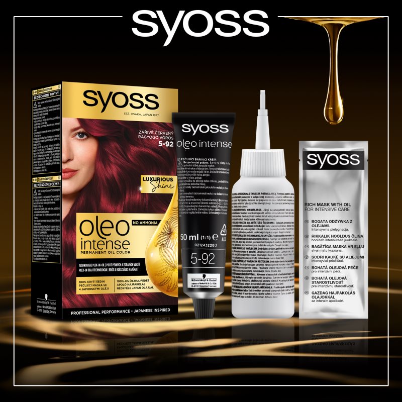 Syoss Oleo Intense Coloration Cheveux Permanente à L'huile Teinte 5-92 Bright Red 1 Pcs