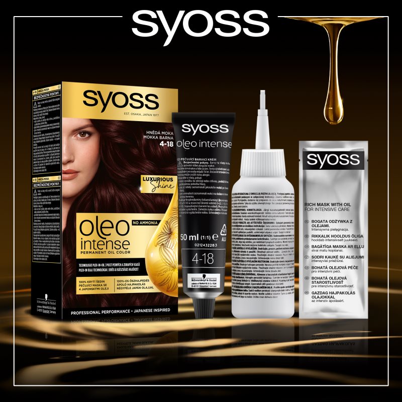 Syoss Oleo Intense Coloration Cheveux Permanente à L'huile Teinte 4-18 Mokka Brown 1 Pcs