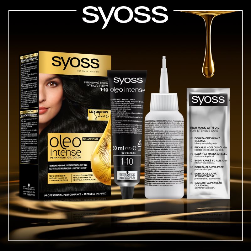 Syoss Oleo Intense Coloration Cheveux Permanente à L'huile Teinte 1-10 Intense Black 1 Pcs