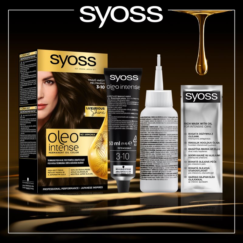 Syoss Oleo Intense Coloration Cheveux Permanente à L'huile Teinte 3-10 Deep Brown 1 Pcs