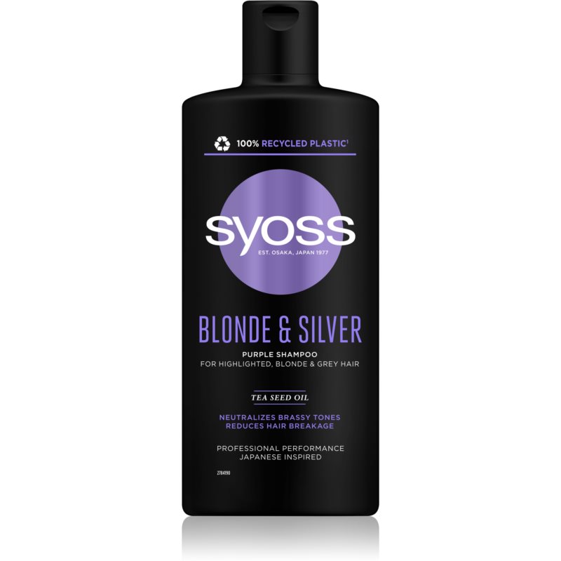 Syoss Blonde & Silver šampūnas su violetinės spalvos pigmentais šviesiems ir žiliems plaukams 440 ml