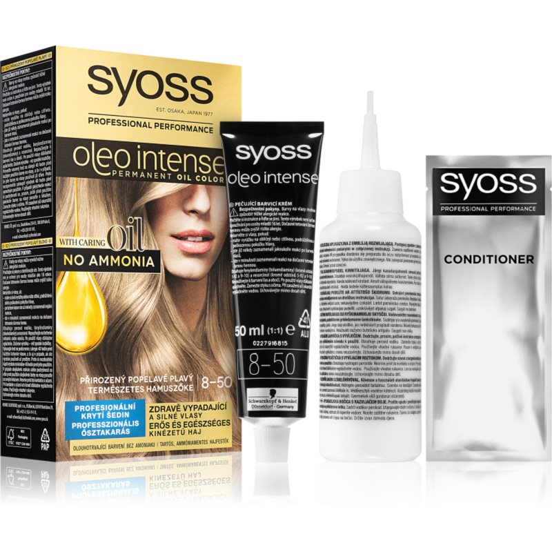

Syoss Oleo Intense перманентна фарба для волосся з олією відтінок 8-50 Natural Ashy Blond