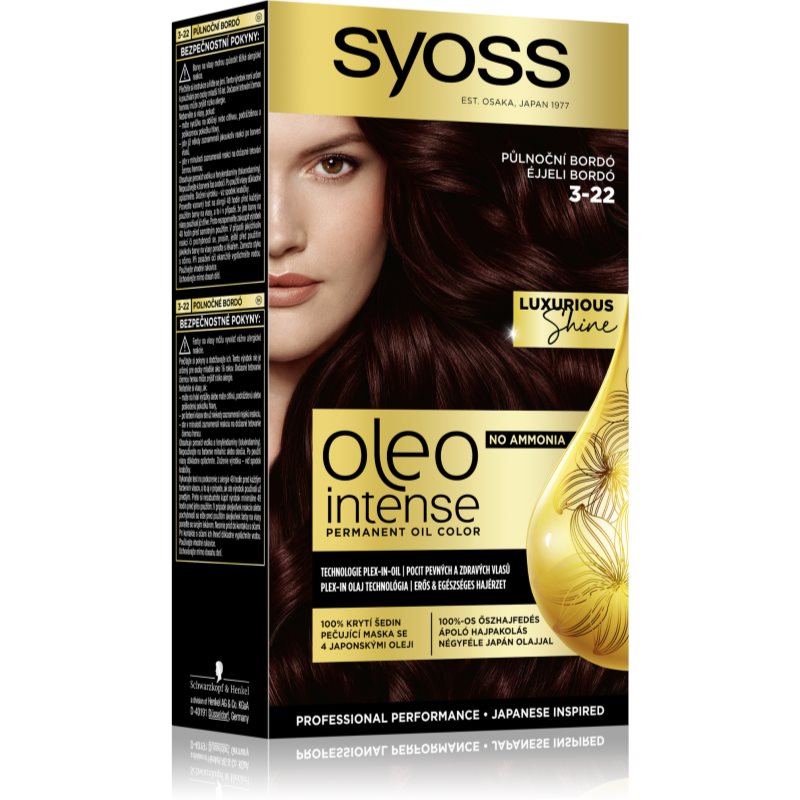 Syoss Oleo Intense Permanent Oil Color 50 ml farba na vlasy pre ženy 3-22 Midnight Bordeaux na farbené vlasy