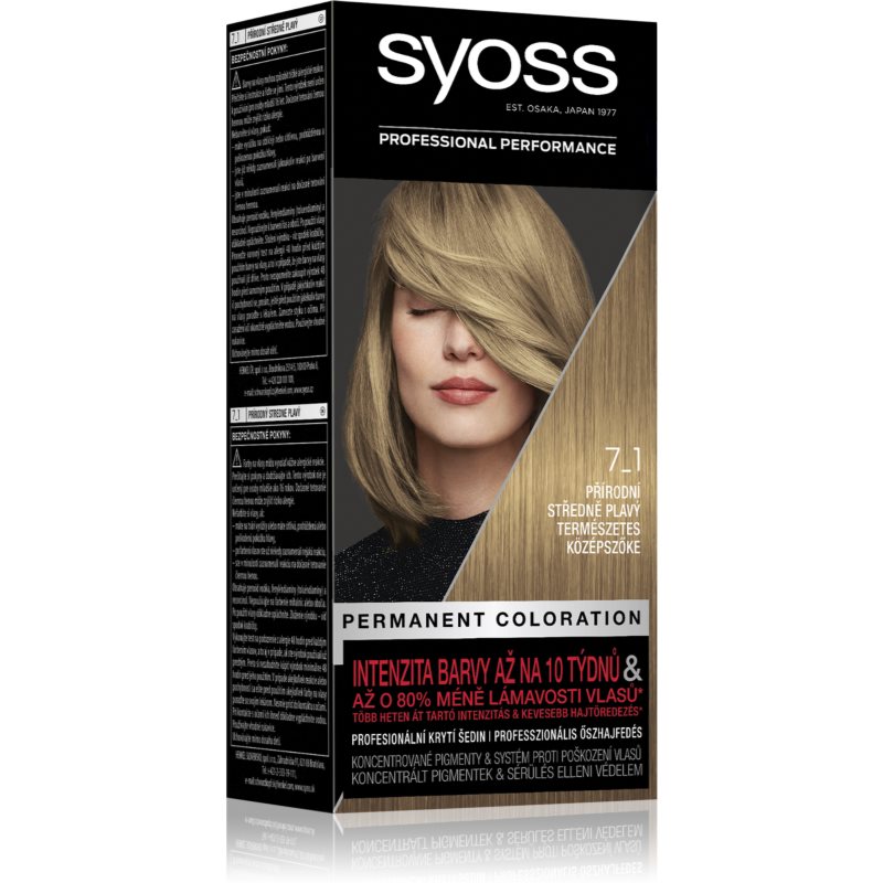 Syoss Color Permanent Hair Dye Shade 7_1 Natural Medium Blond 1 Pc