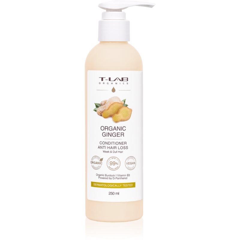 T-LAB Organics Organic Ginger Anti Hair Loss Conditioner balsam pentru indreptare pentru parul subtiat 250 ml