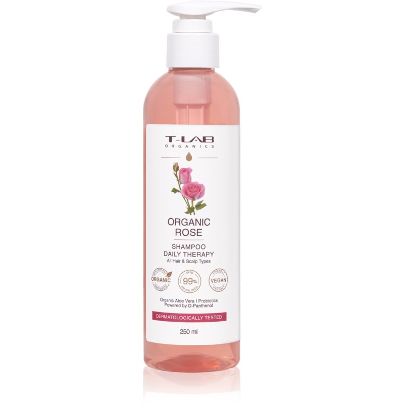 E-shop T-LAB Organics Organic Rose Daily Therapy Shampoo zklidňující šampon pro všechny typy vlasů ml