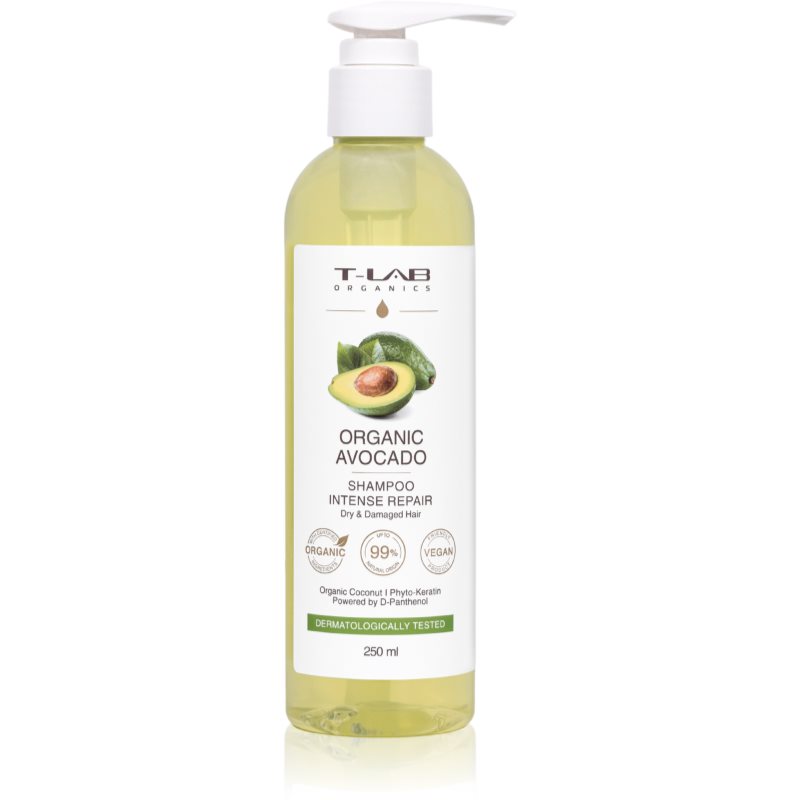 T-LAB Organics Organic Avocado Intense Repair Shampoo Restoring Shampoo For Damaged And Fragile Hair Ml