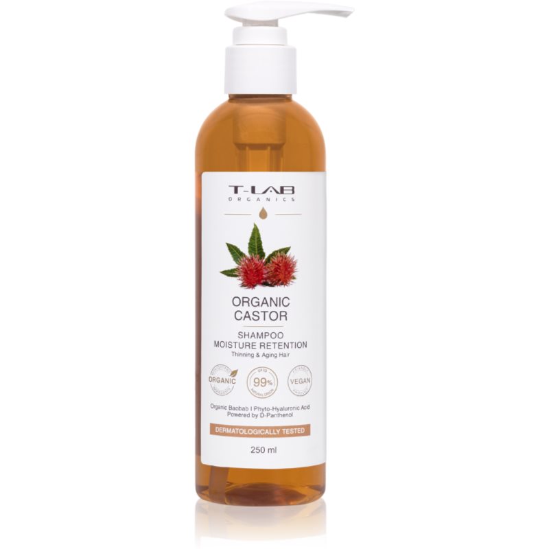 E-shop T-LAB Organics Organic Castor Moisture Retention Shampoo šampon pro suché a křehké vlasy ml