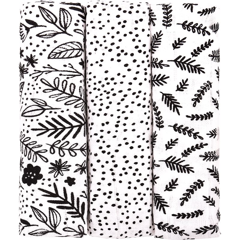 T-Tomi TETRA Black Flowers cloth nappies 70x70 cm 3 pc
