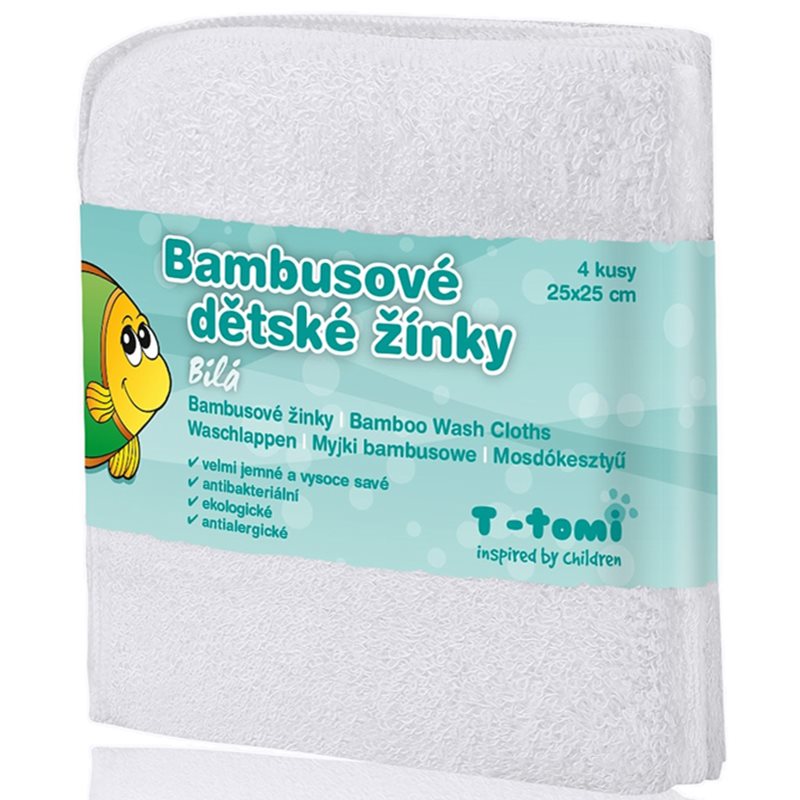 T-Tomi Bamboo Washcloth White krpa za umivanje 25x25 cm 4 kos
